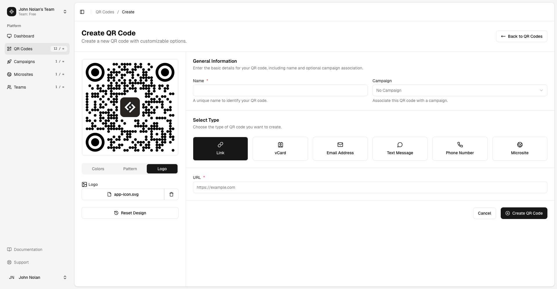 Dashboard showcase with QR code management and analytics insights